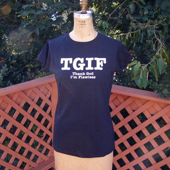 New black ladies shirt "TGIF" size Large 8-10 - Picture 2 of 7